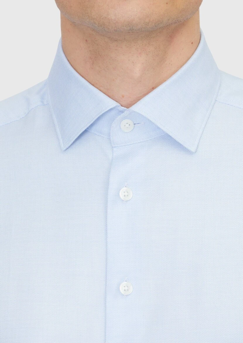 Light Blue Regular Fit Weaving Classical Cotton Blended Shirt - 5
