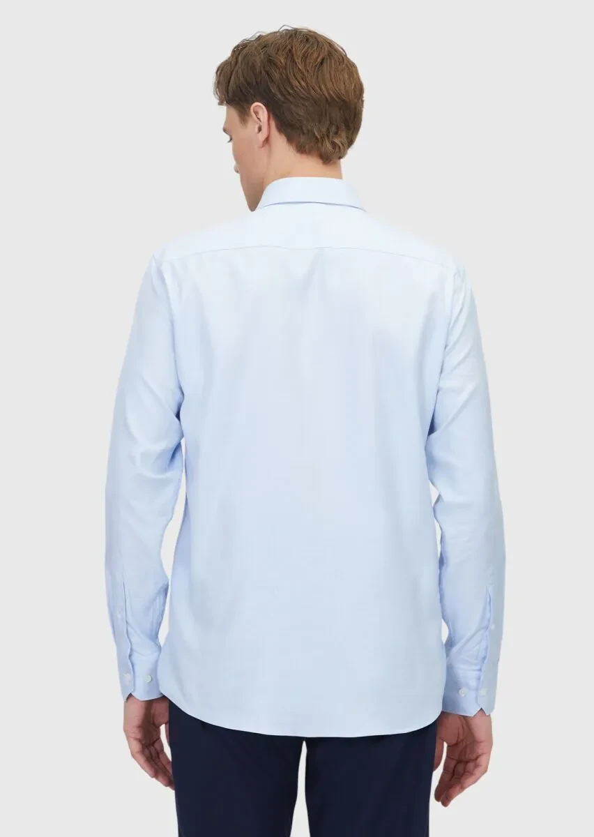 Light Blue Regular Fit Weaving Classical Cotton Blended Shirt - 6