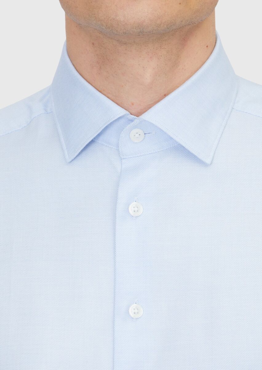 Light Blue Regular Fit Weaving Classical Cotton Blended Shirt - 5