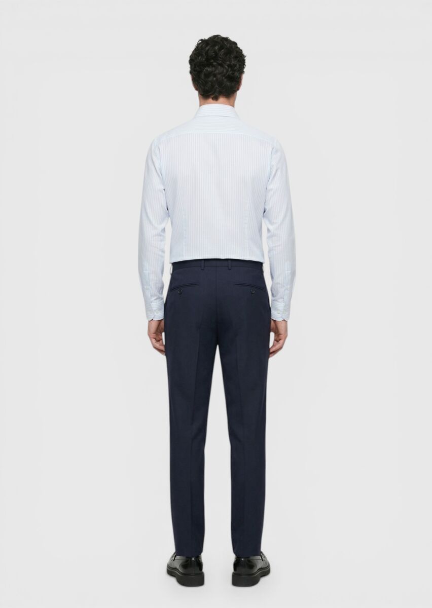 Light Blue Striped Long Weaving Classical 100% Cotton Shirt - 5