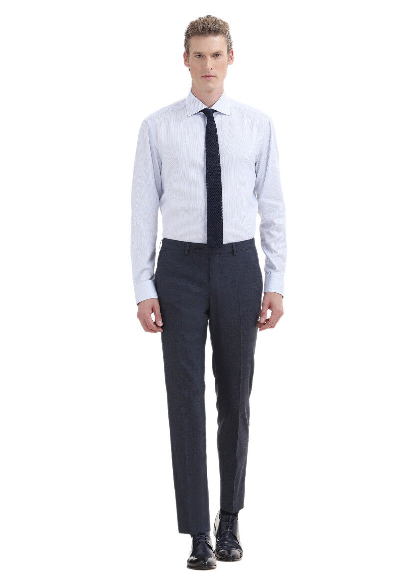 Light Blue Striped Regular Fit Long Weaving Classical 100% Cotton Shirt - 2