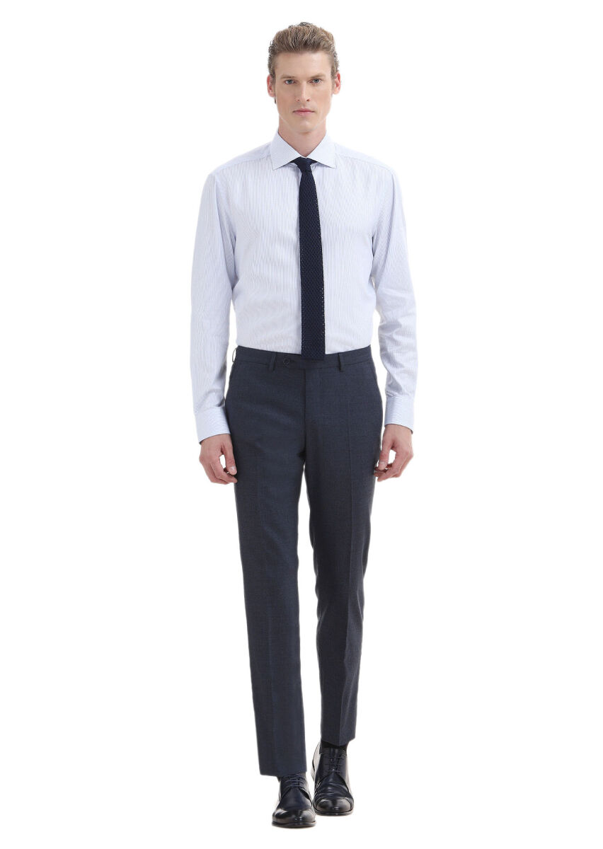 Light Blue Striped Regular Fit Long Weaving Classical 100% Cotton Shirt - 2