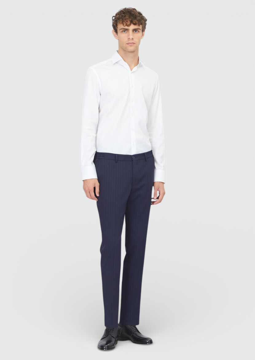 Light Blue Striped Regular Fit Long Weaving Classical Silk Blended Shirt - RAMSEY