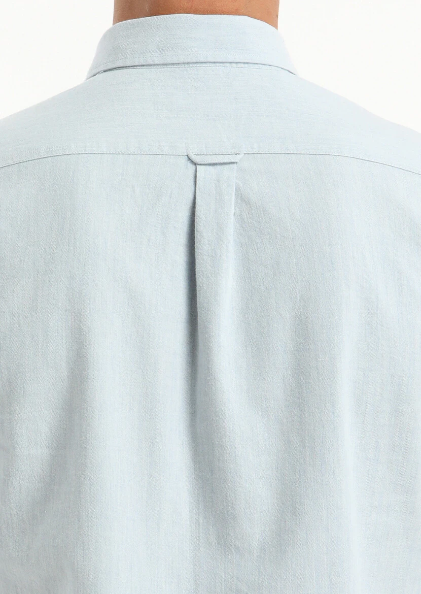 Light Blue Striped Regular Fit Weaving Casual 100% Cotton Shirt - 4