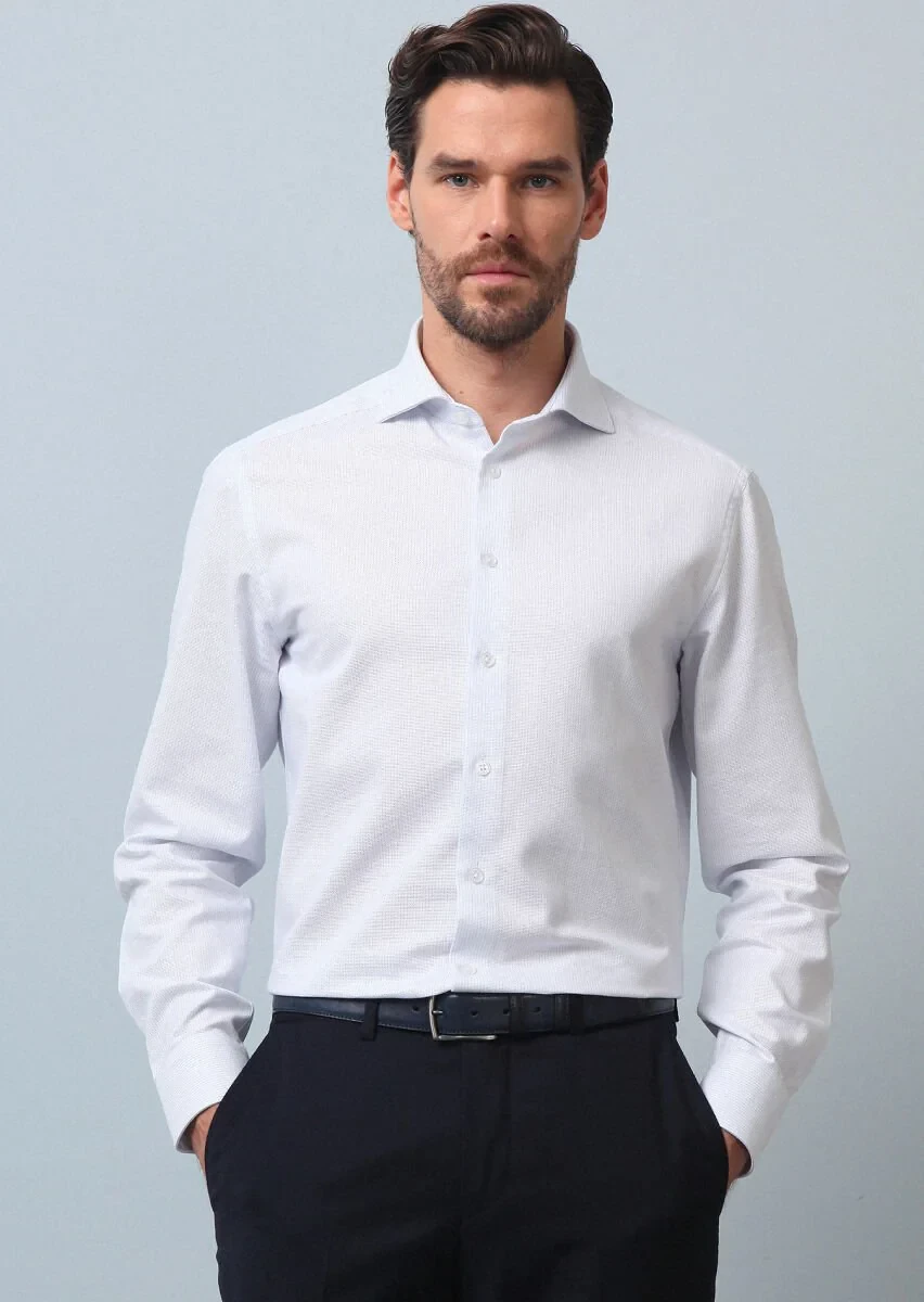 Light Blue Striped Regular Fit Weaving Classical 100% Cotton Shirt - 1