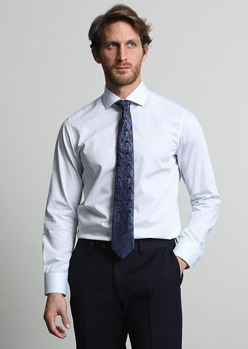 Light Blue Striped Regular Fit Weaving Classical 100% Cotton Shirt - 1