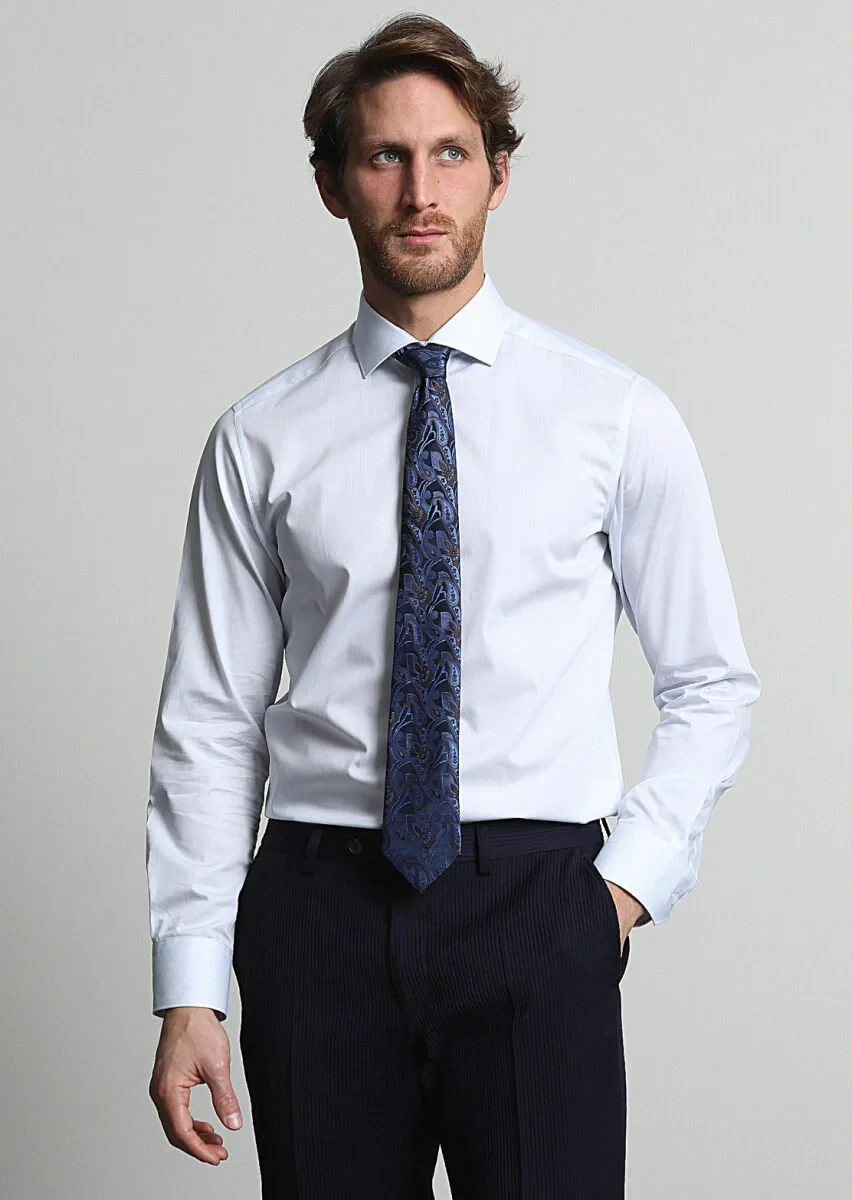 Light Blue Striped Regular Fit Weaving Classical 100% Cotton Shirt - 1