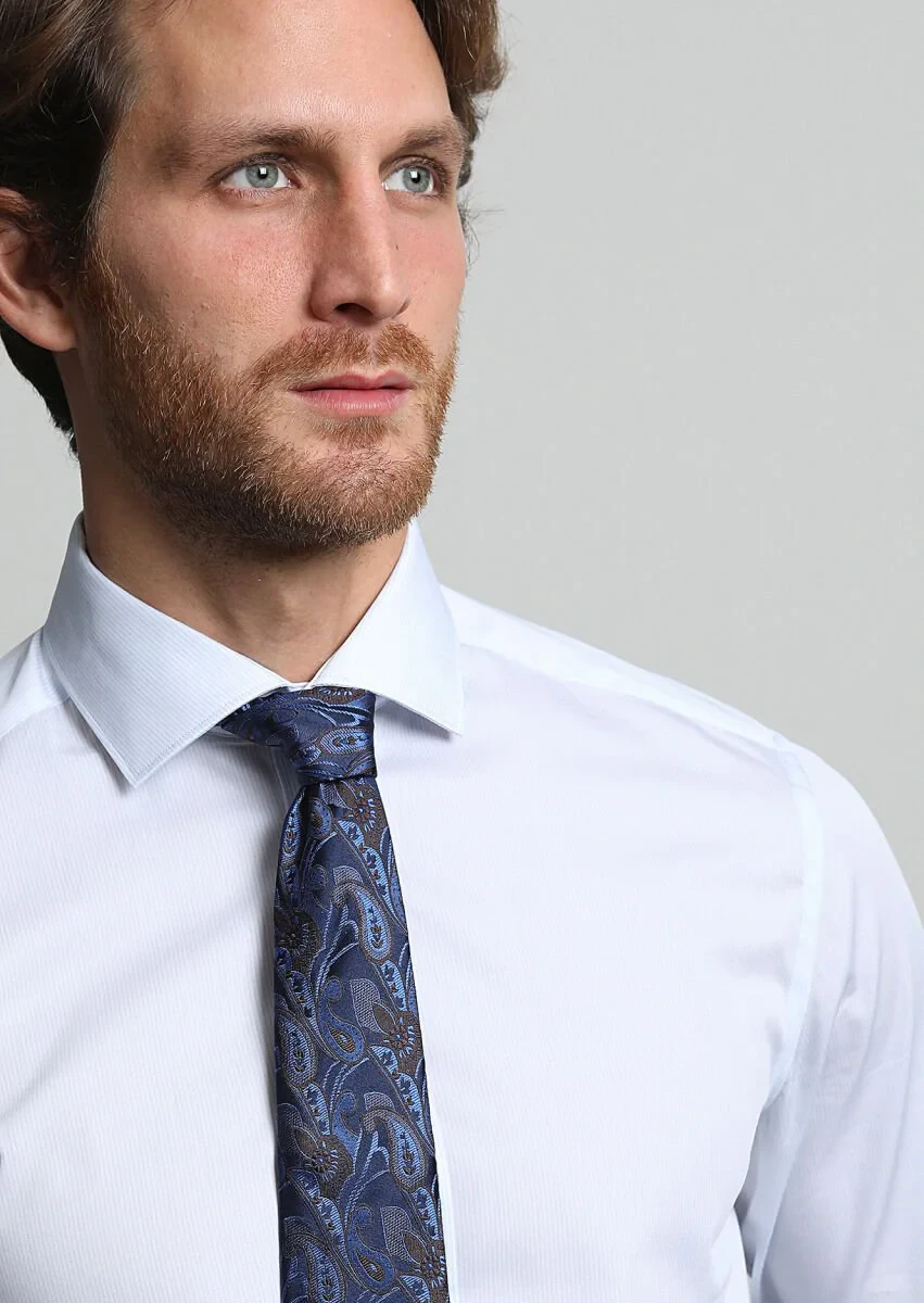 Light Blue Striped Regular Fit Weaving Classical 100% Cotton Shirt - 2