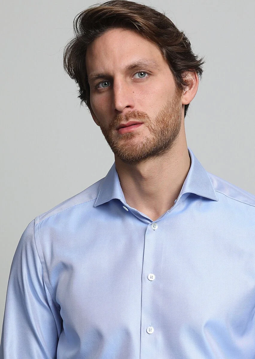 Light Blue Striped Weaving Classical 100% Cotton Shirt - 1