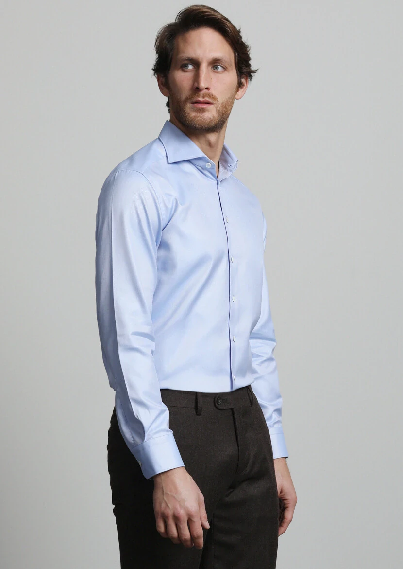 Light Blue Striped Weaving Classical 100% Cotton Shirt - 2