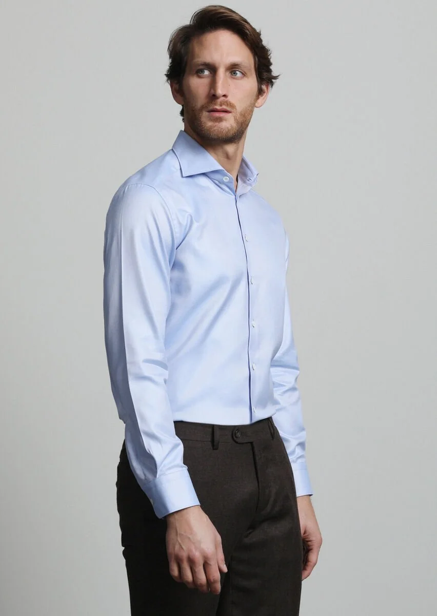 Light Blue Striped Weaving Classical 100% Cotton Shirt - 2