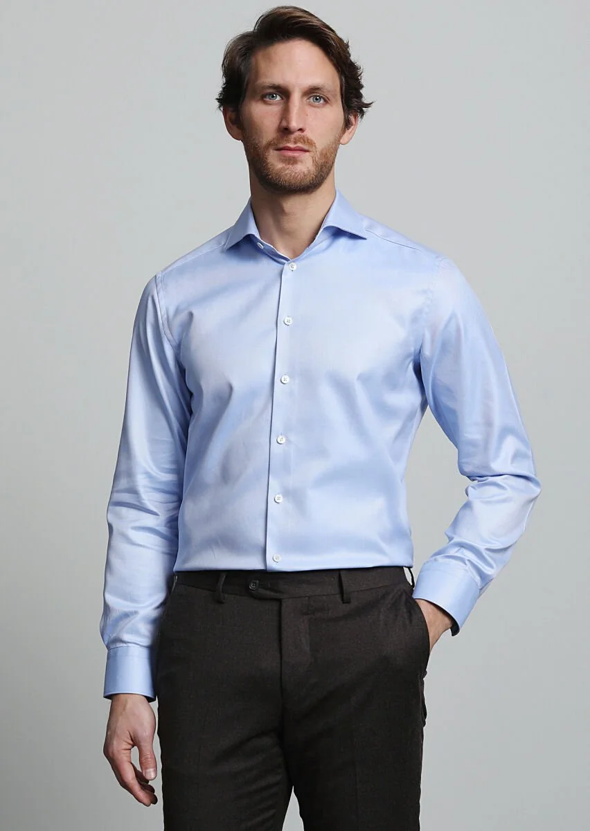 Light Blue Striped Weaving Classical 100% Cotton Shirt - 3