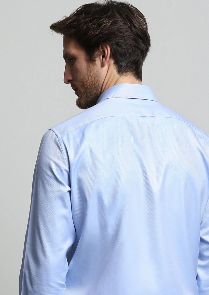 Light Blue Striped Weaving Classical 100% Cotton Shirt - 4
