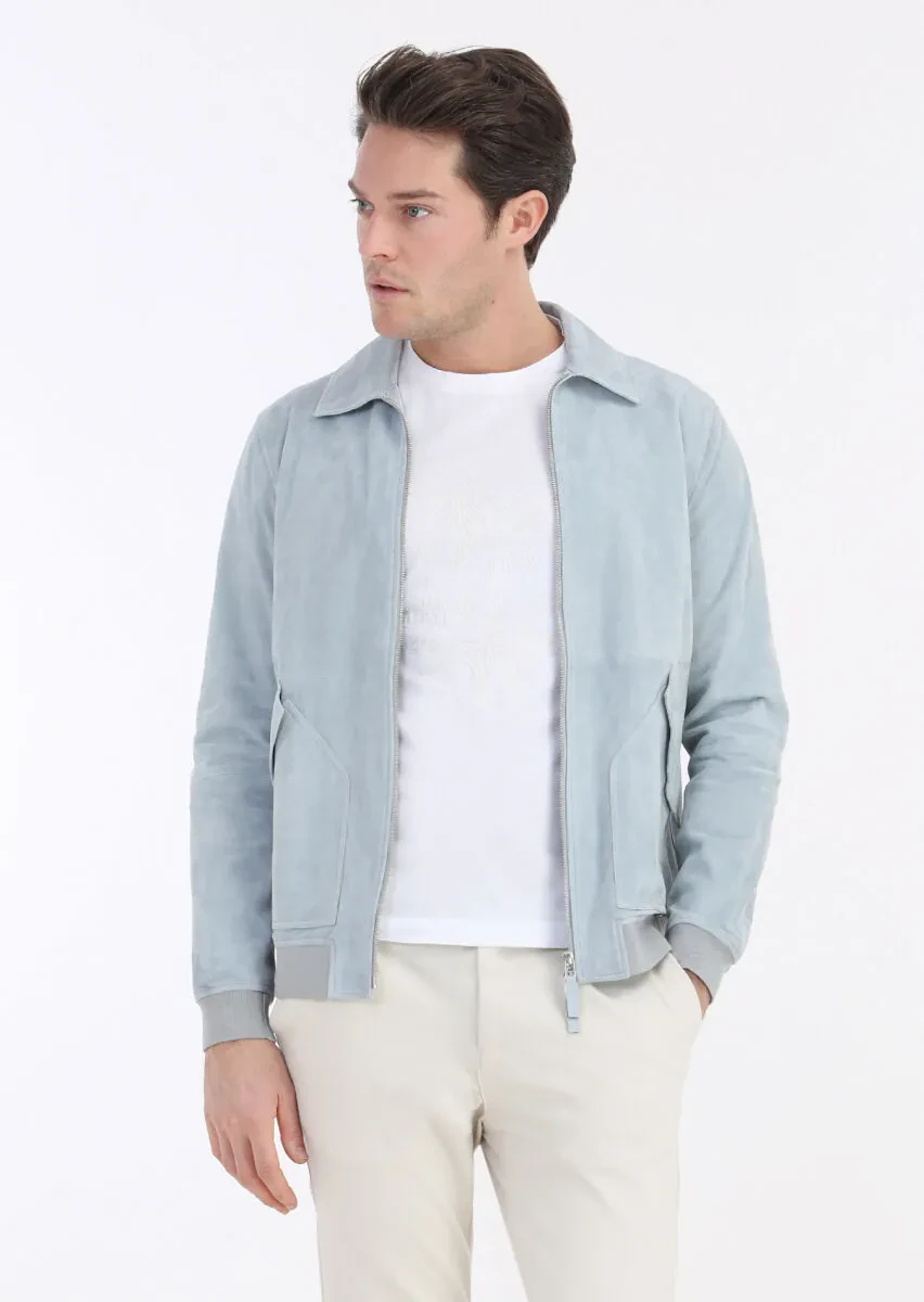 Light Blue Suede Leather Coat - 2