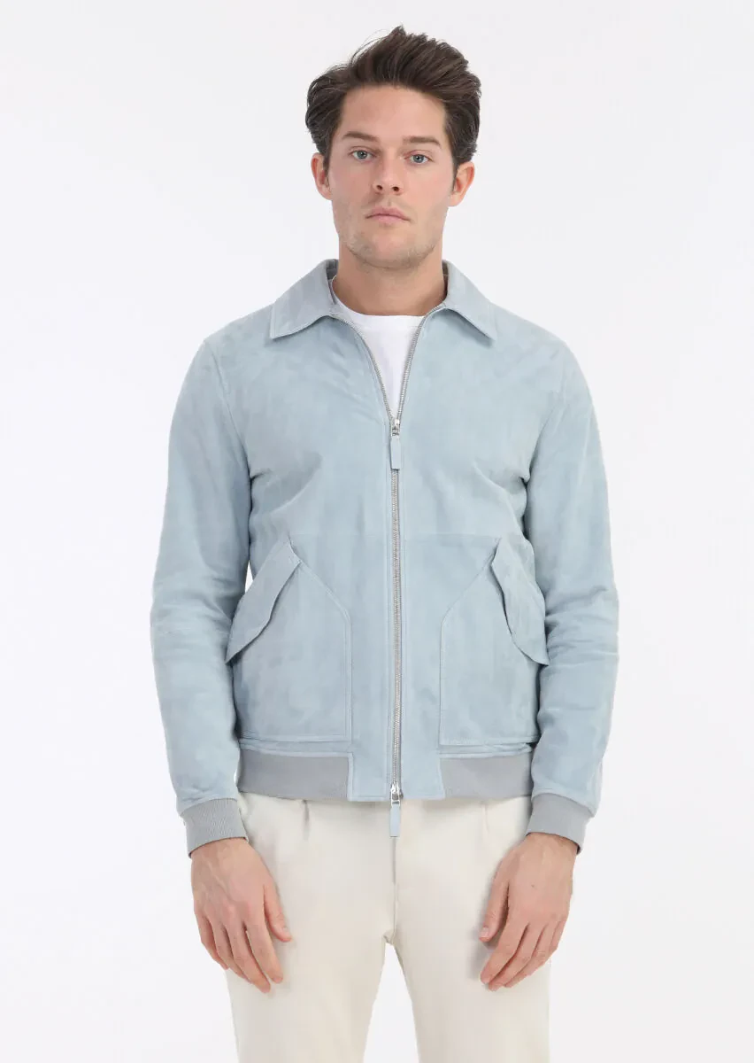 Light Blue Suede Leather Coat - 3