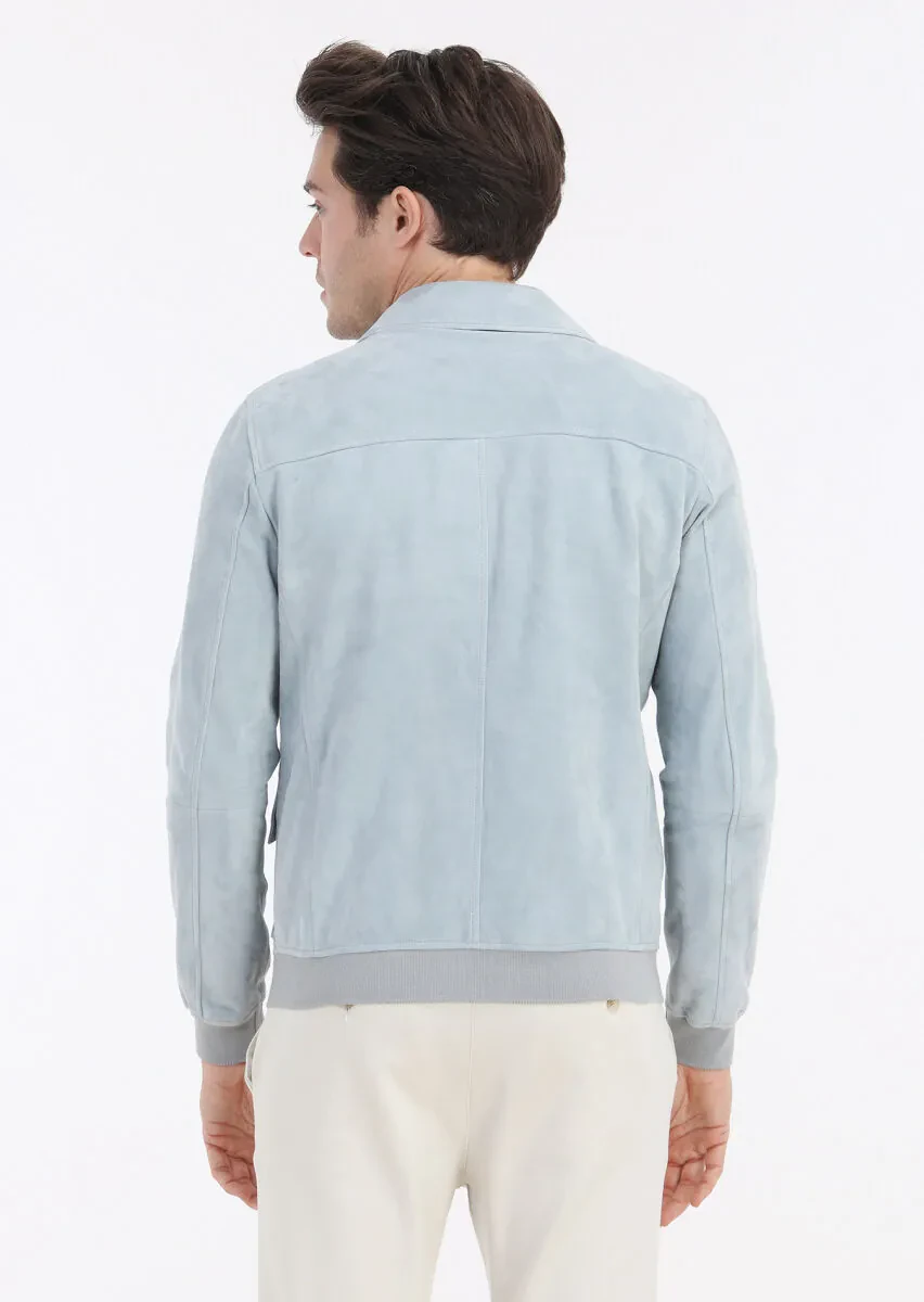 Light Blue Suede Leather Coat - 6