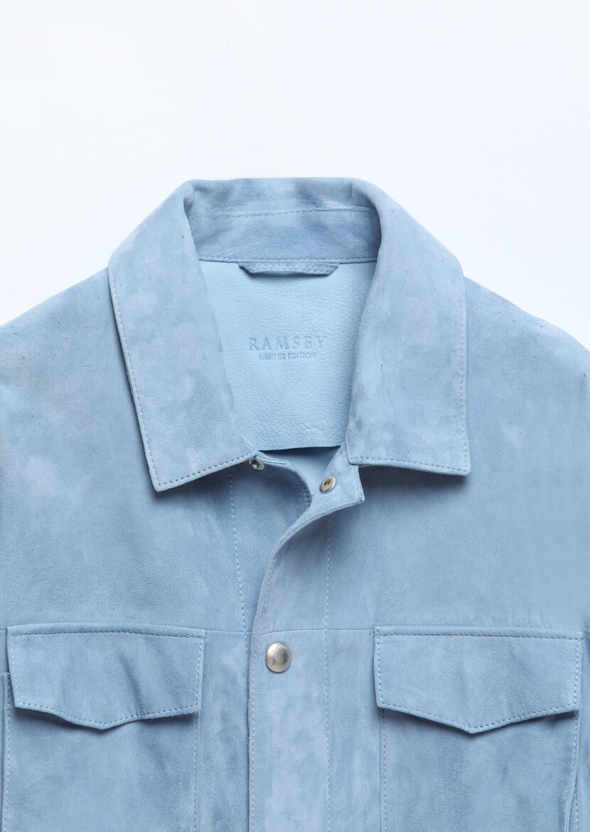 Light Blue Suede Leather Coat - 8