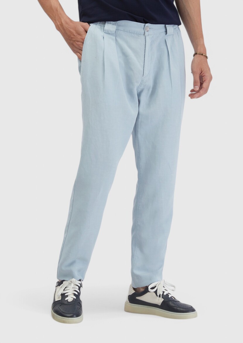 Light Blue Weaving Jogging Fit Casual Cotton Blended Trousers - RAMSEY