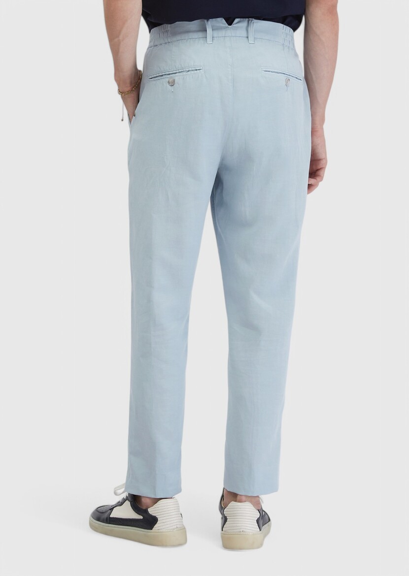 Light Blue Weaving Jogging Fit Casual Cotton Blended Trousers - 4