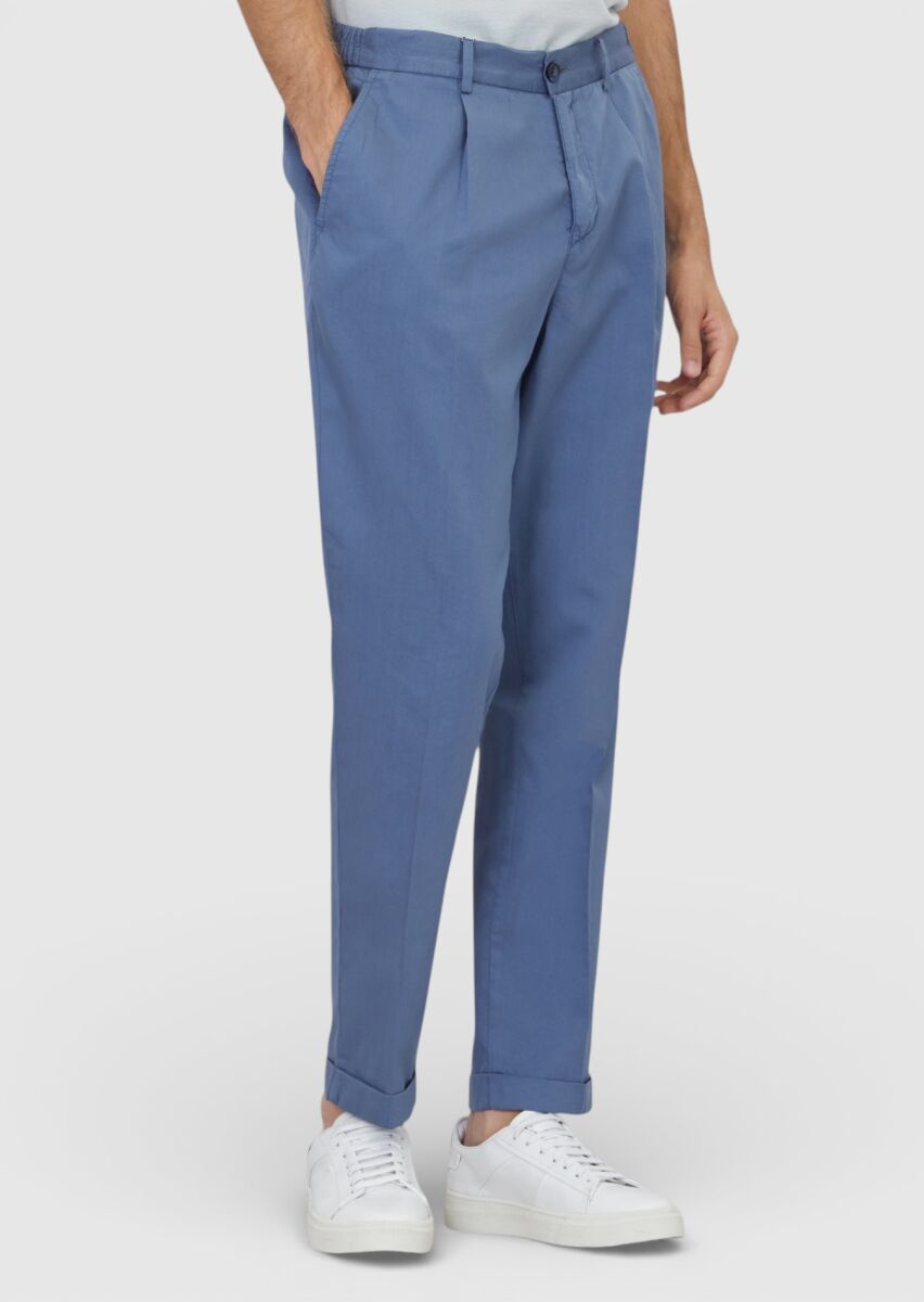 Light Blue Weaving Jogging Fit Casual Silk Blended Trousers - 2
