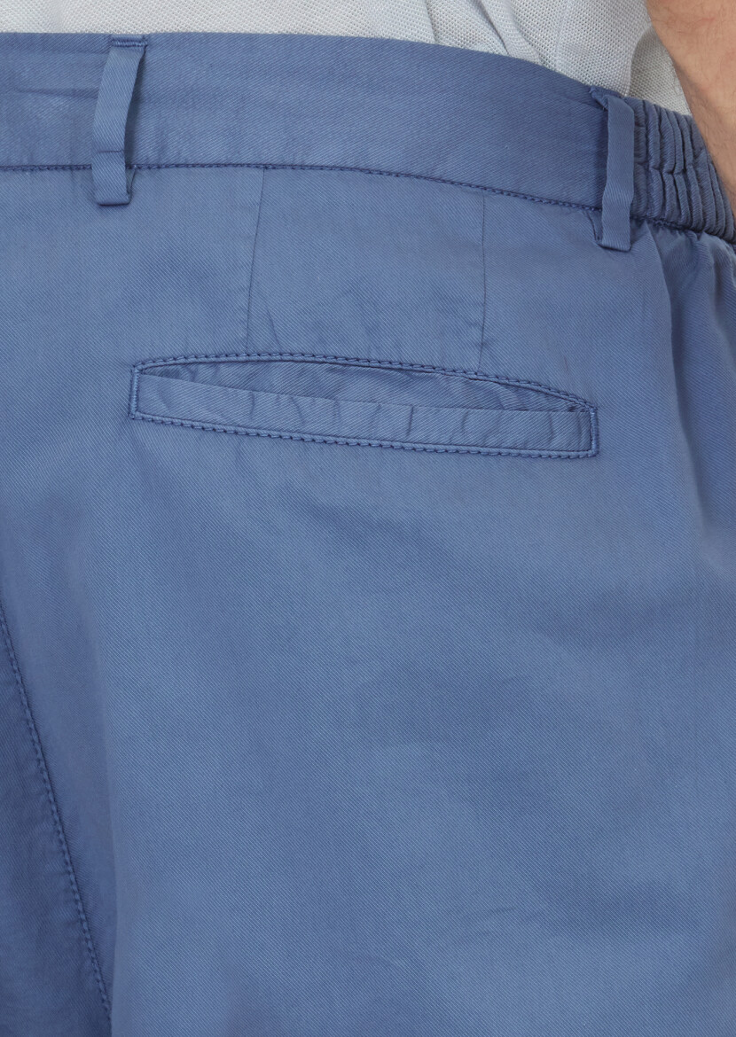 Light Blue Weaving Jogging Fit Casual Silk Blended Trousers - 4