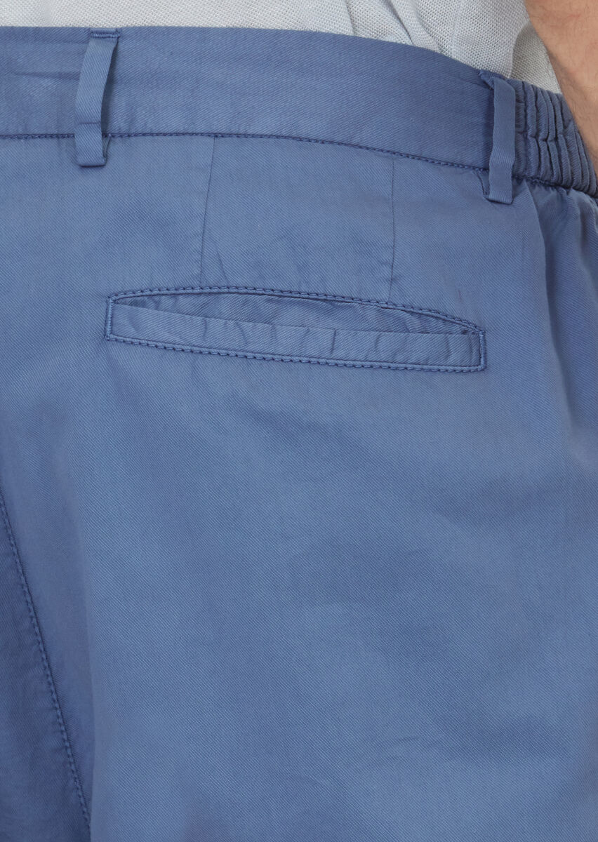 Light Blue Weaving Jogging Fit Casual Silk Blended Trousers - 4