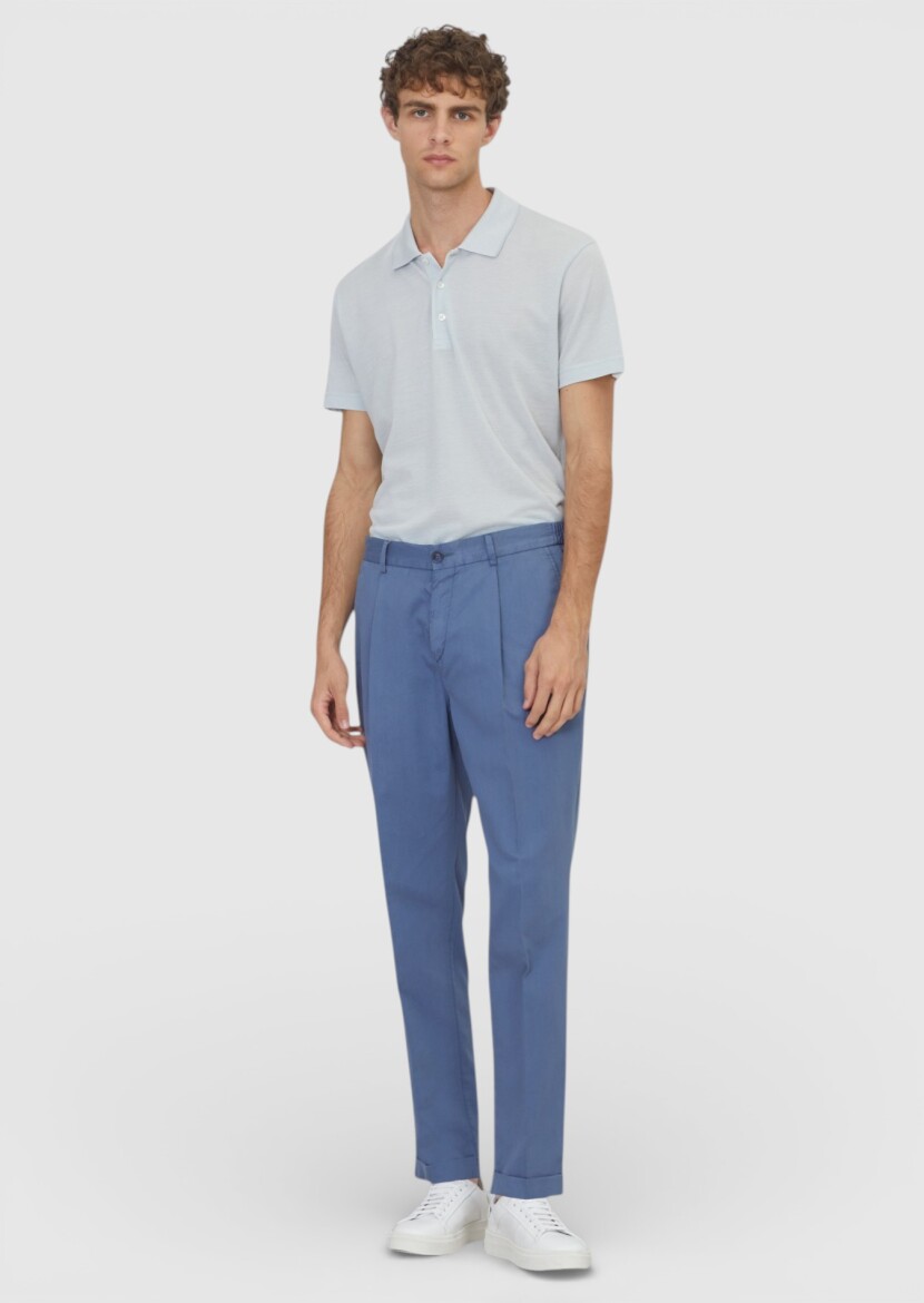 Light Blue Weaving Jogging Fit Casual Silk Blended Trousers - RAMSEY