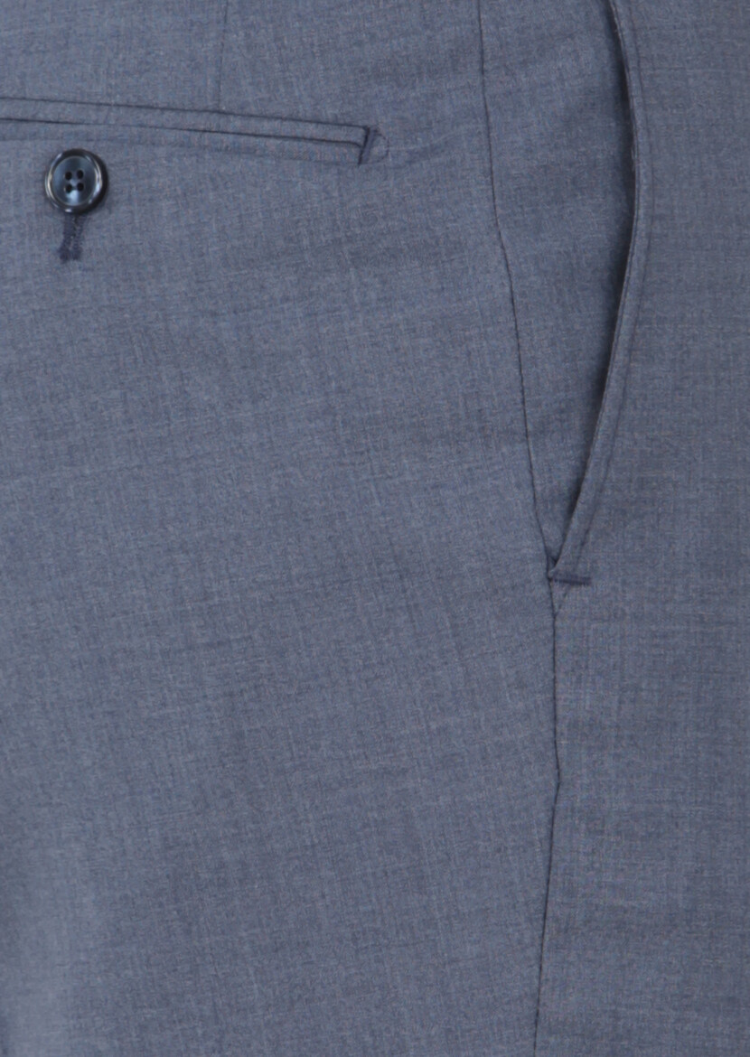 Light Blue Weaving Regular Fit Classical 100% Wool Trousers - 3
