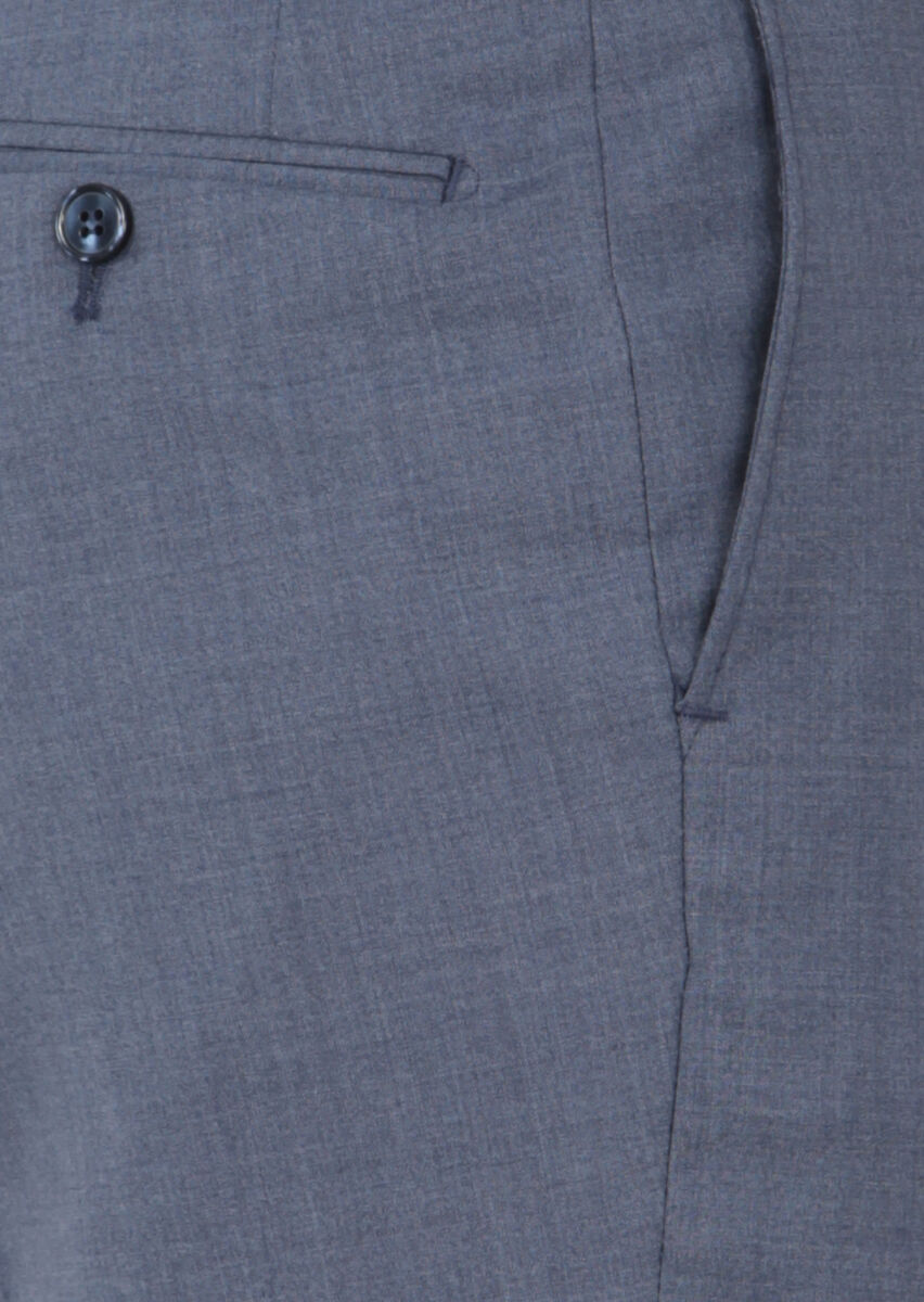 Light Blue Weaving Regular Fit Classical 100% Wool Trousers - 3