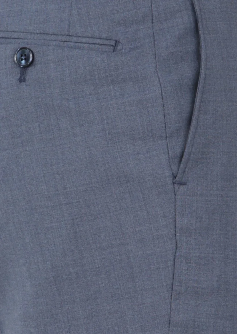Light Blue Weaving Regular Fit Classical 100% Wool Trousers - 3