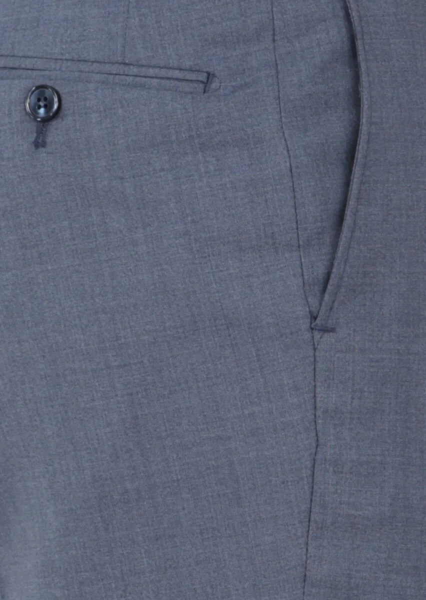 Light Blue Weaving Regular Fit Classical 100% Wool Trousers - 3
