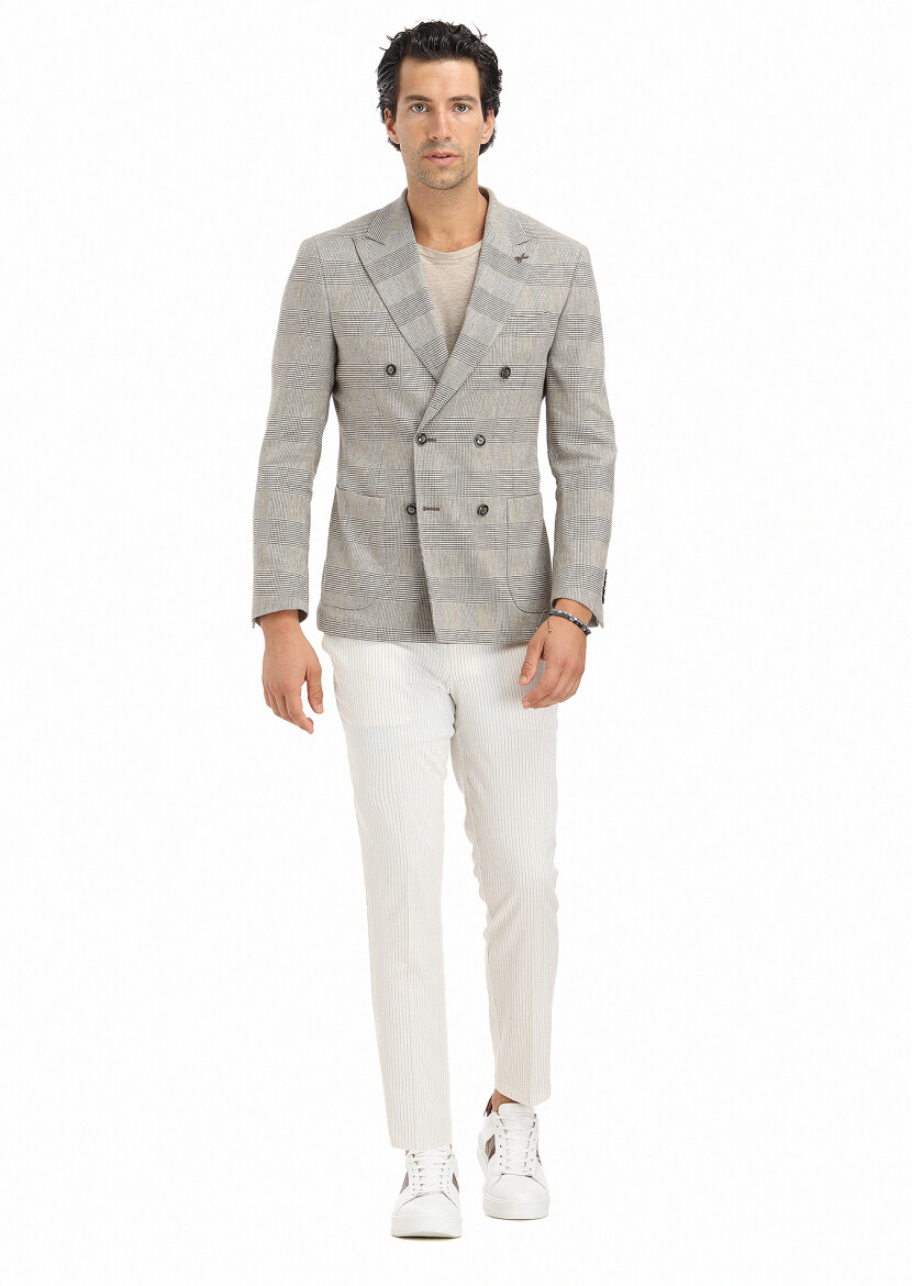 Light Brown Checkered Zeroweight Slim Fit Cotton Blended Jacket - RAMSEY