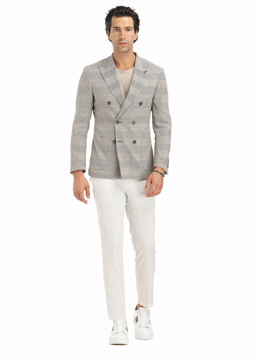 Light Brown Checkered Zeroweight Slim Fit Cotton Blended Jacket - 1