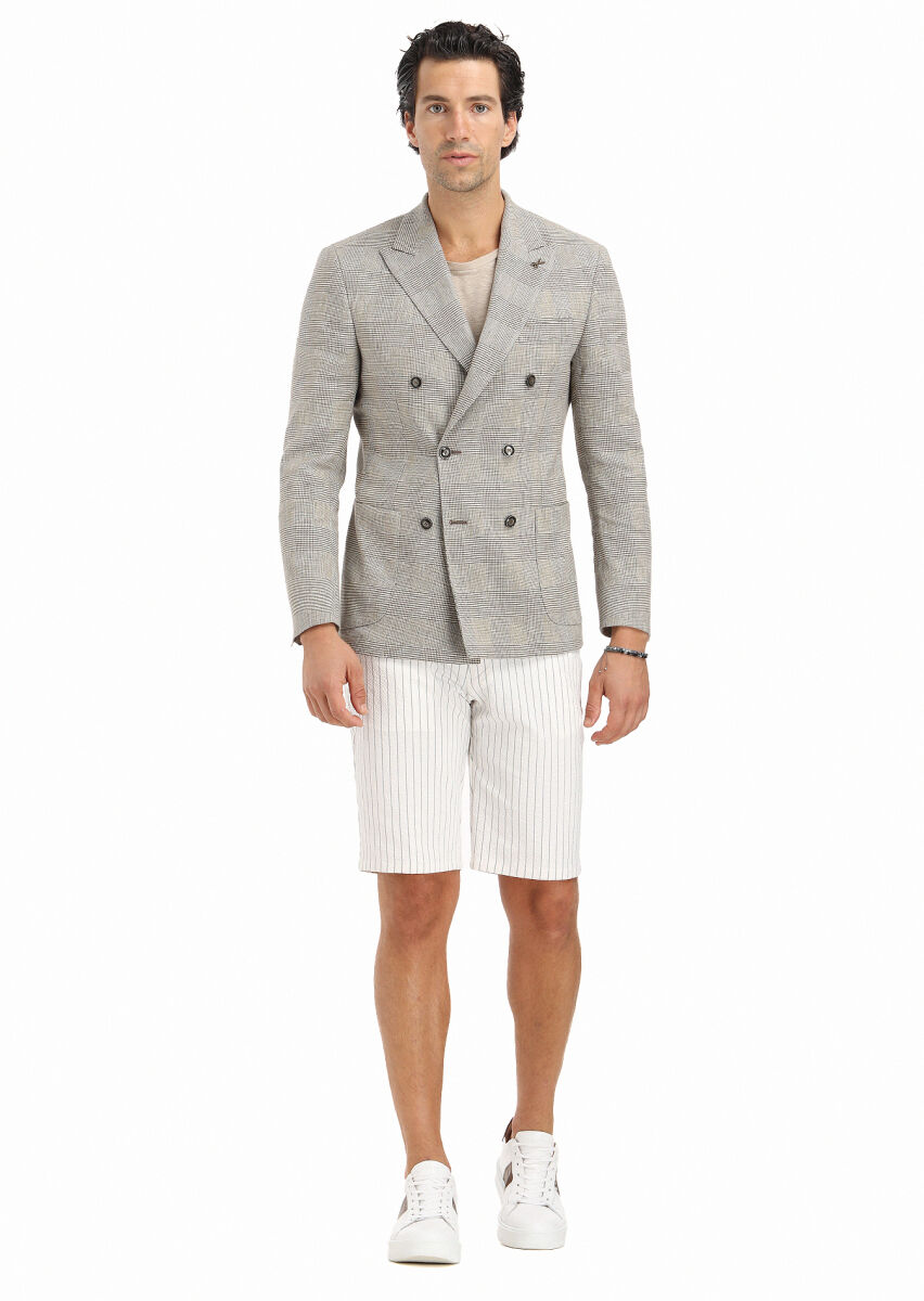 Light Brown Checkered Zeroweight Slim Fit Cotton Blended Jacket - 2