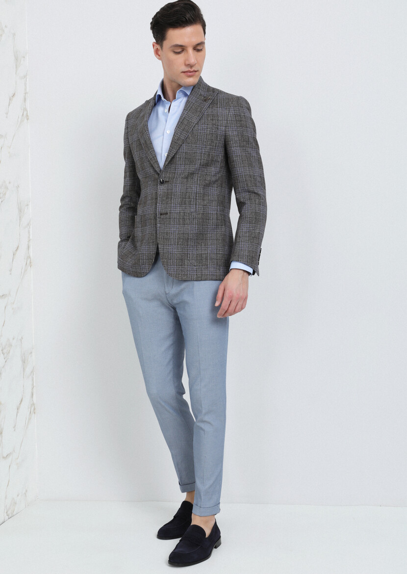 Light Brown Checkered Zeroweight Slim Fit Wool Blended Jacket - 4