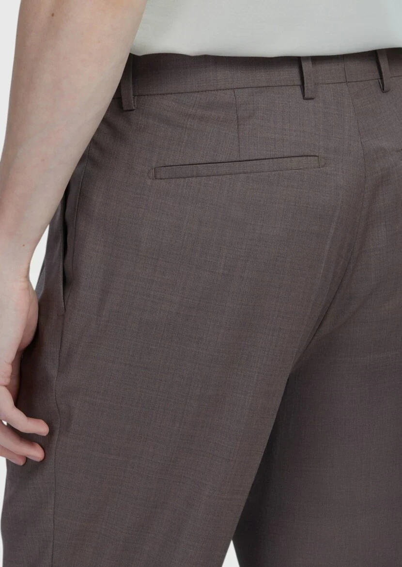 Light Brown Material Slim Fit Casual 100% Wool Trousers - 4