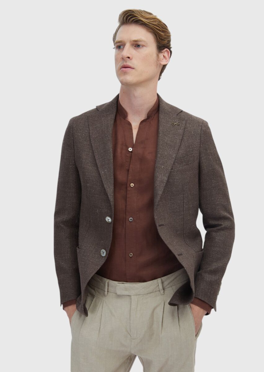 Light Brown Micro Comfort Fit Wool Blended Jacket - 1