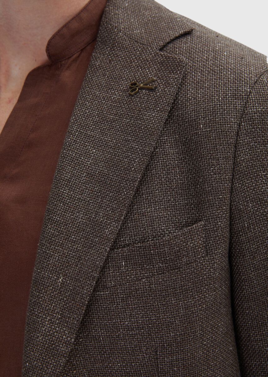 Light Brown Micro Comfort Fit Wool Blended Jacket - 4