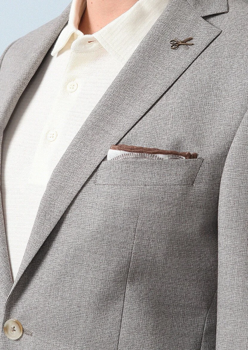 Light Brown Micro Zeroweight Slim Fit 100% Wool Suit - 2