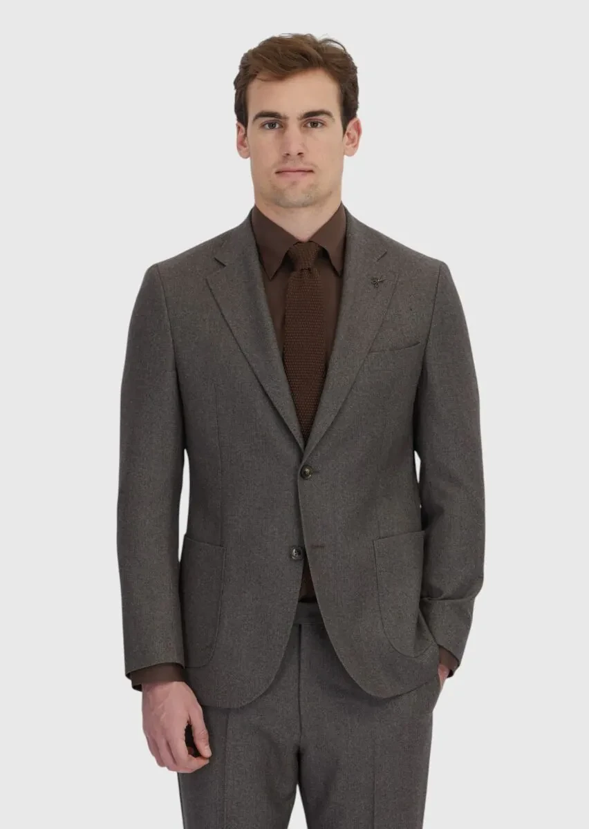 Light Brown Patterned Zeroweight Slim Fit 100% Wool Suit - 1