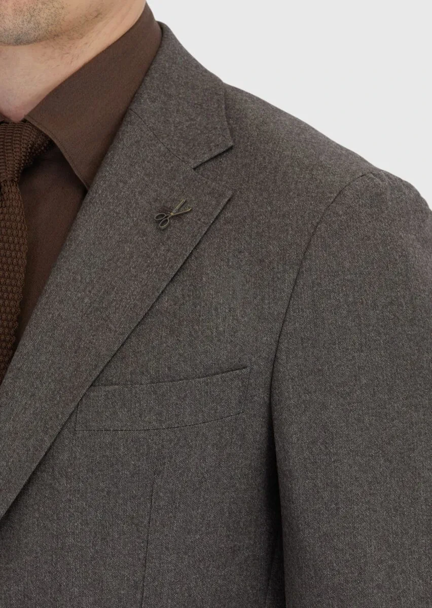 Light Brown Patterned Zeroweight Slim Fit 100% Wool Suit - 4