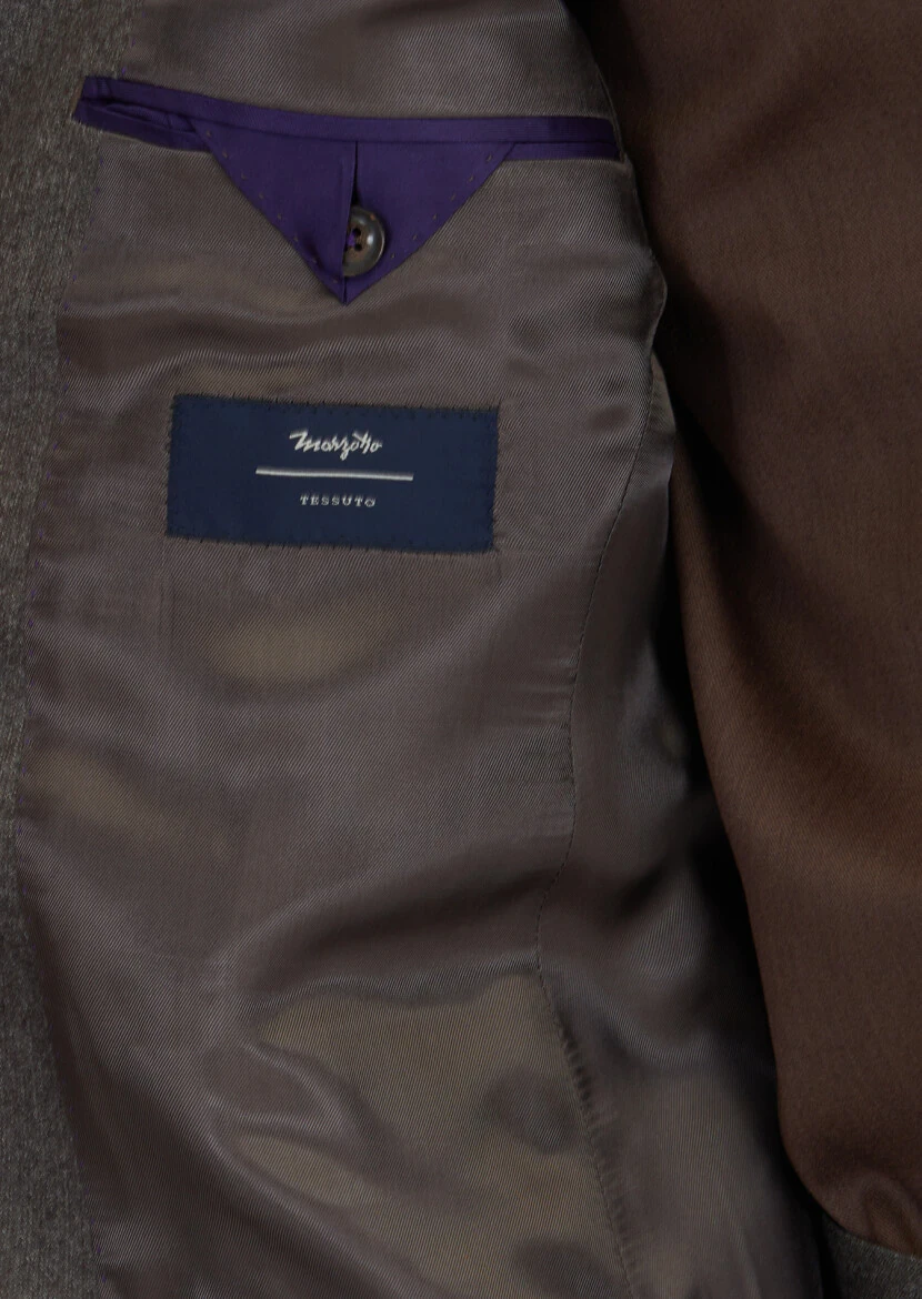 Light Brown Patterned Zeroweight Slim Fit 100% Wool Suit - 5