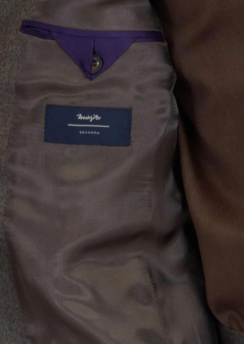 Light Brown Patterned Zeroweight Slim Fit 100% Wool Suit - 5