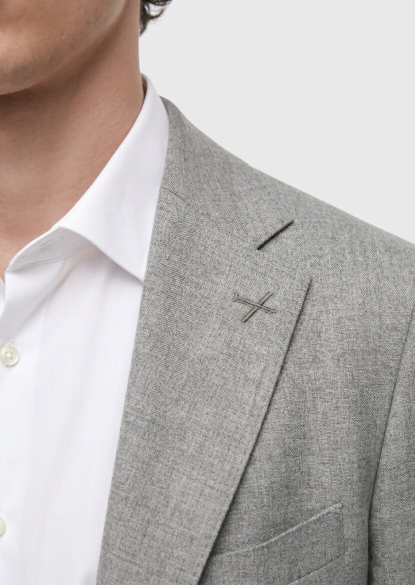 Light Brown Patterned Zeroweight Slim Fit 100% Wool Suit - 4
