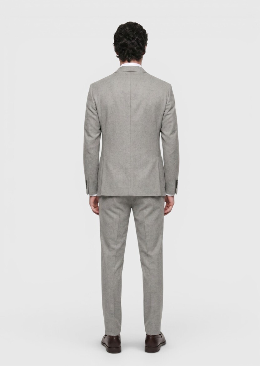 Light Brown Patterned Zeroweight Slim Fit 100% Wool Suit - 5