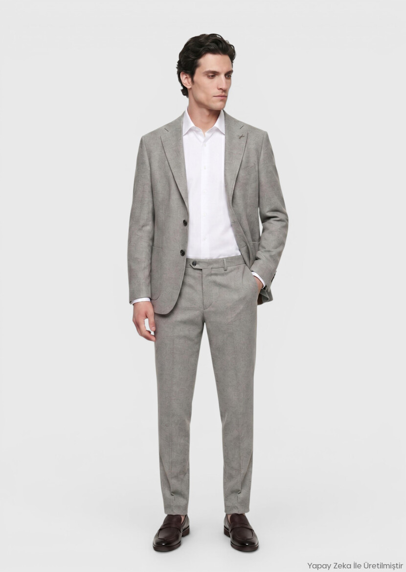 Light Brown Patterned Zeroweight Slim Fit 100% Wool Suit - RAMSEY
