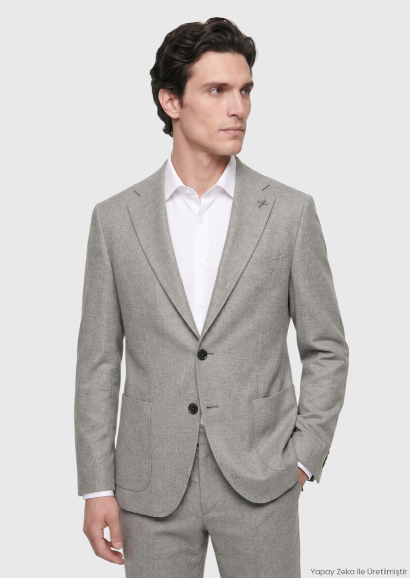 Light Brown Patterned Zeroweight Slim Fit 100% Wool Suit - RAMSEY