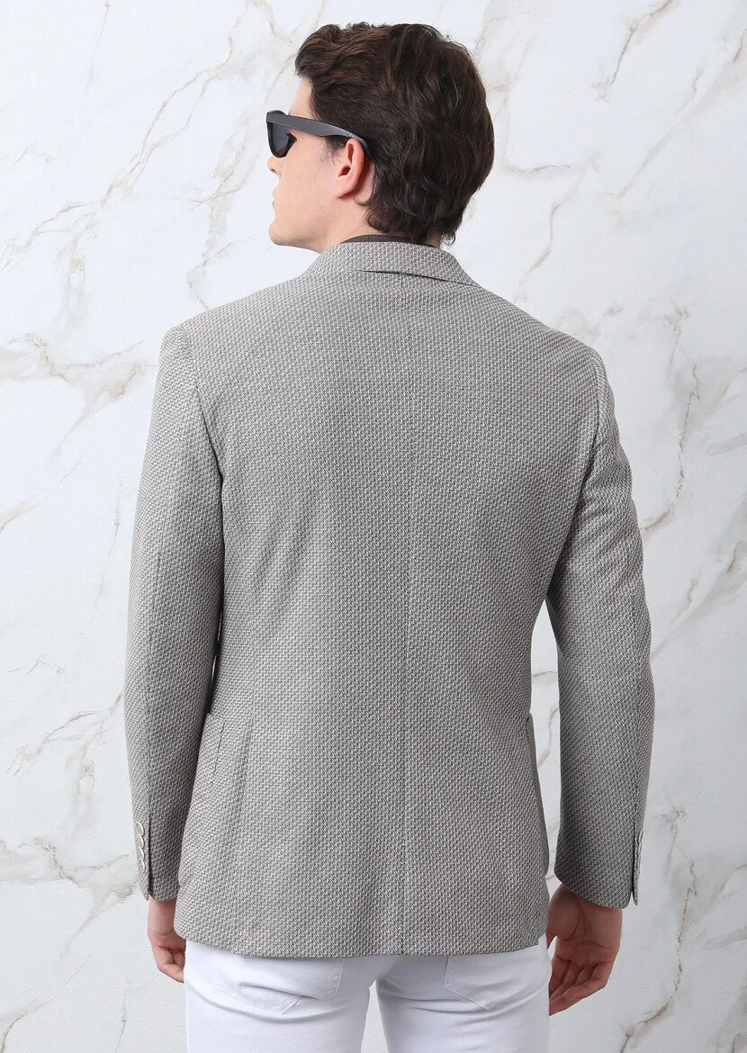 Light Brown Patterned Zeroweight Slim Fit Cotton Blended Jacket - 5