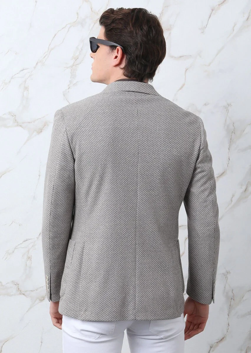 Light Brown Patterned Zeroweight Slim Fit Cotton Blended Jacket - 5