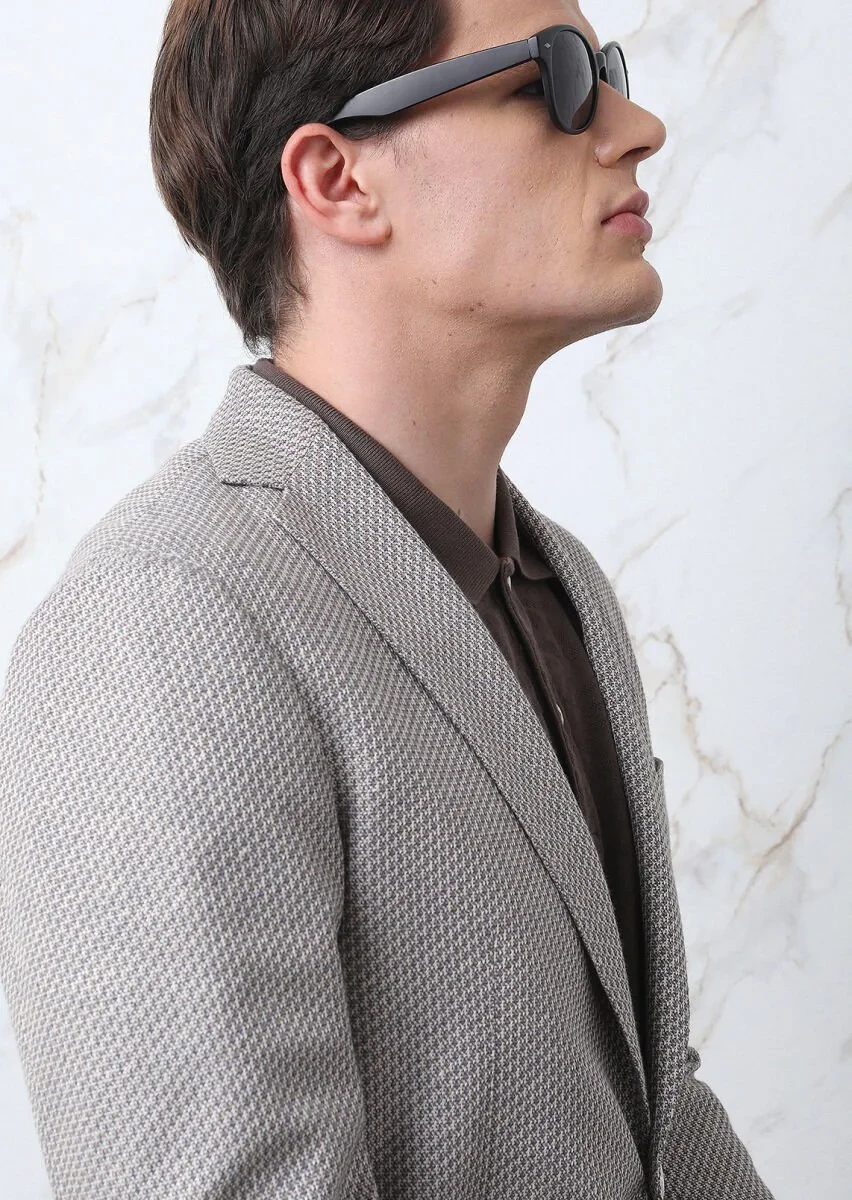 Light Brown Patterned Zeroweight Slim Fit Cotton Blended Jacket - 6
